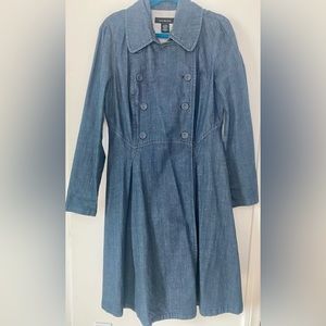 DENIM | DOUBLE BREASTED|CALVIN KLEIN SWING COAT! PLEATED BACK.